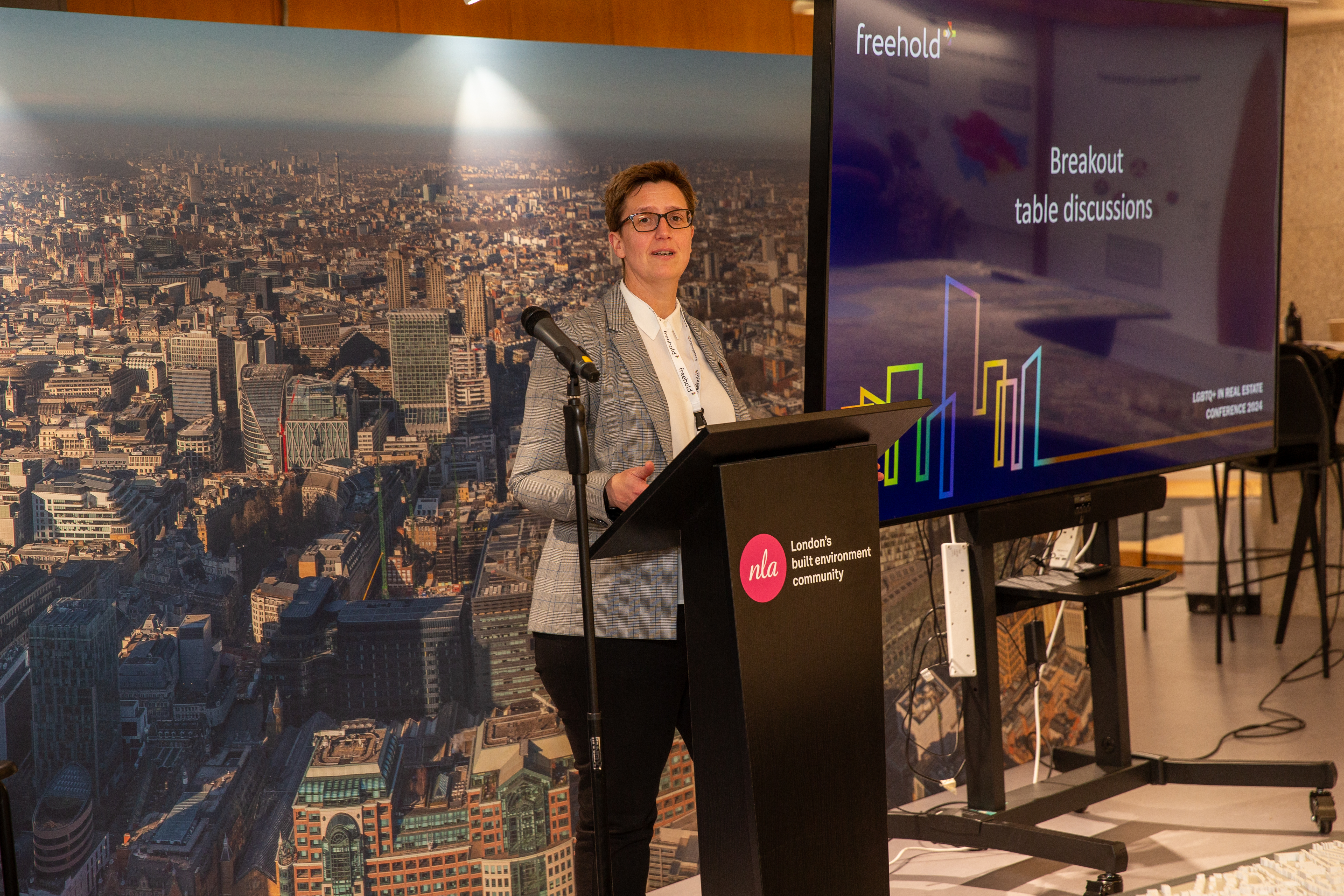 Kelly Canterford speaking at the Freehold LGBTQ+ in Real Estate conference at the NLA, London's built environment community